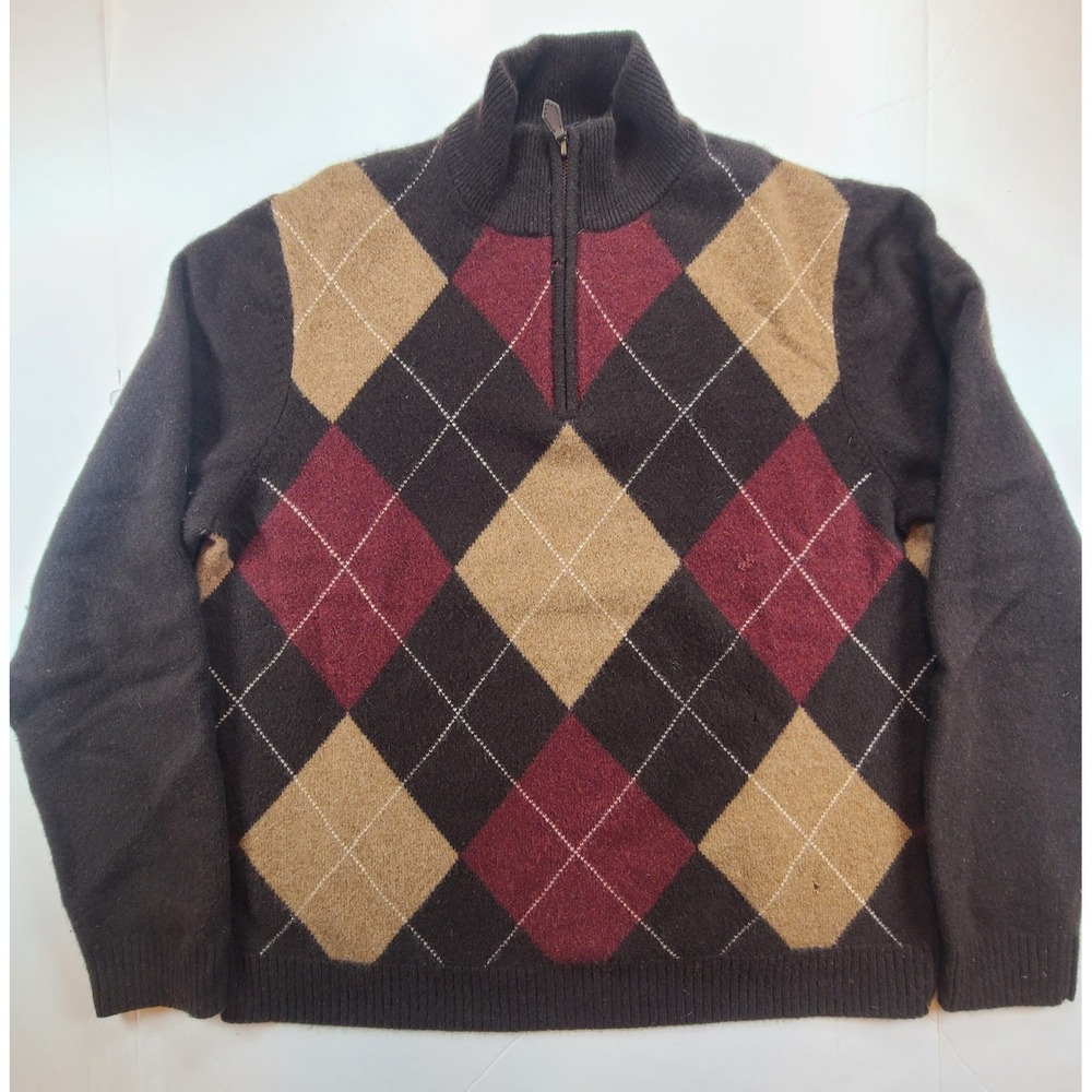 Brooks Brothers Mens XL Argyle Lambswool‎ 1/4 Zip Sweater Preppy Ivy Old Money